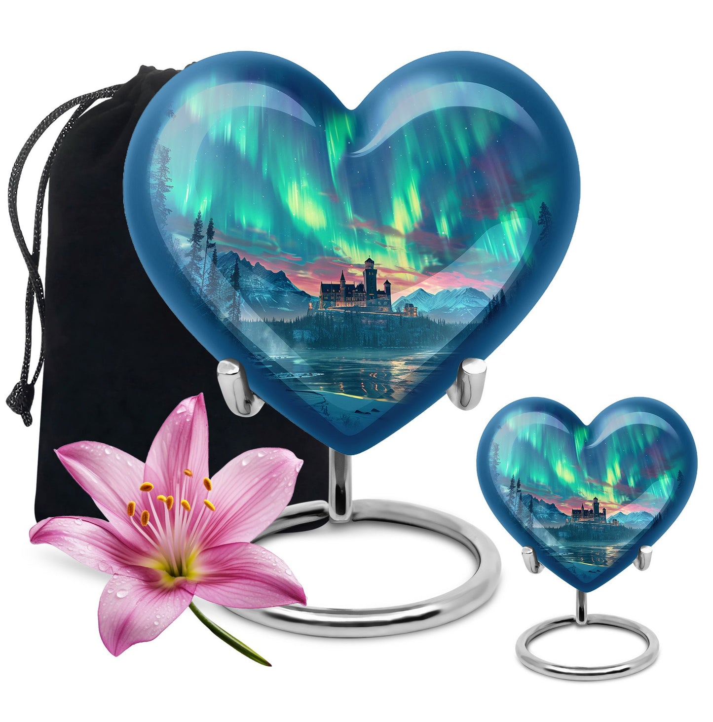 northern lights heart-shaped urn.
