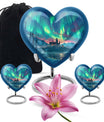 northern lights heart-shaped urn.