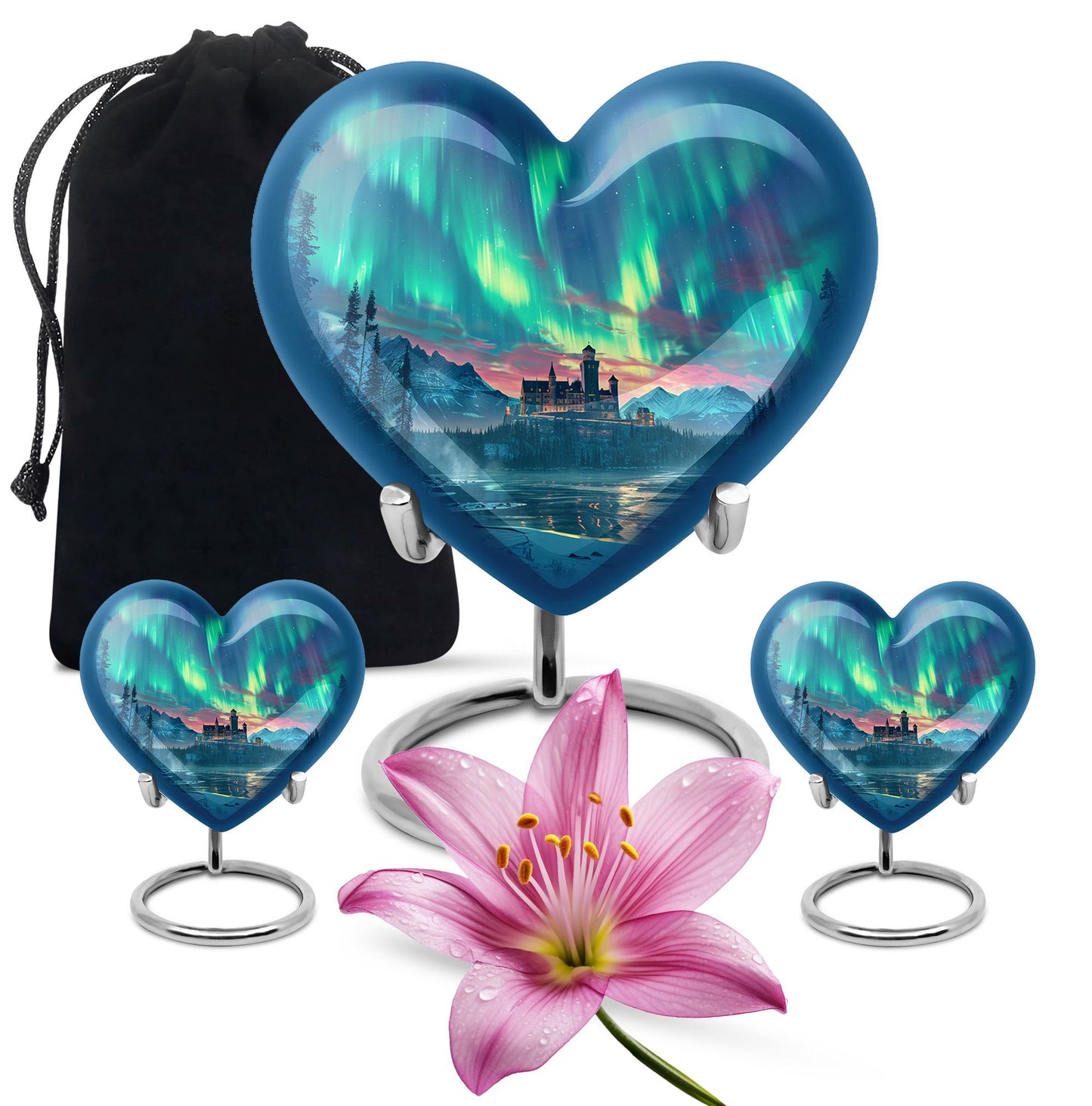 northern lights heart-shaped urn.