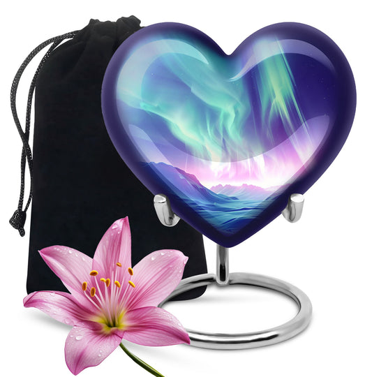 10-inch northern lights heart urn 