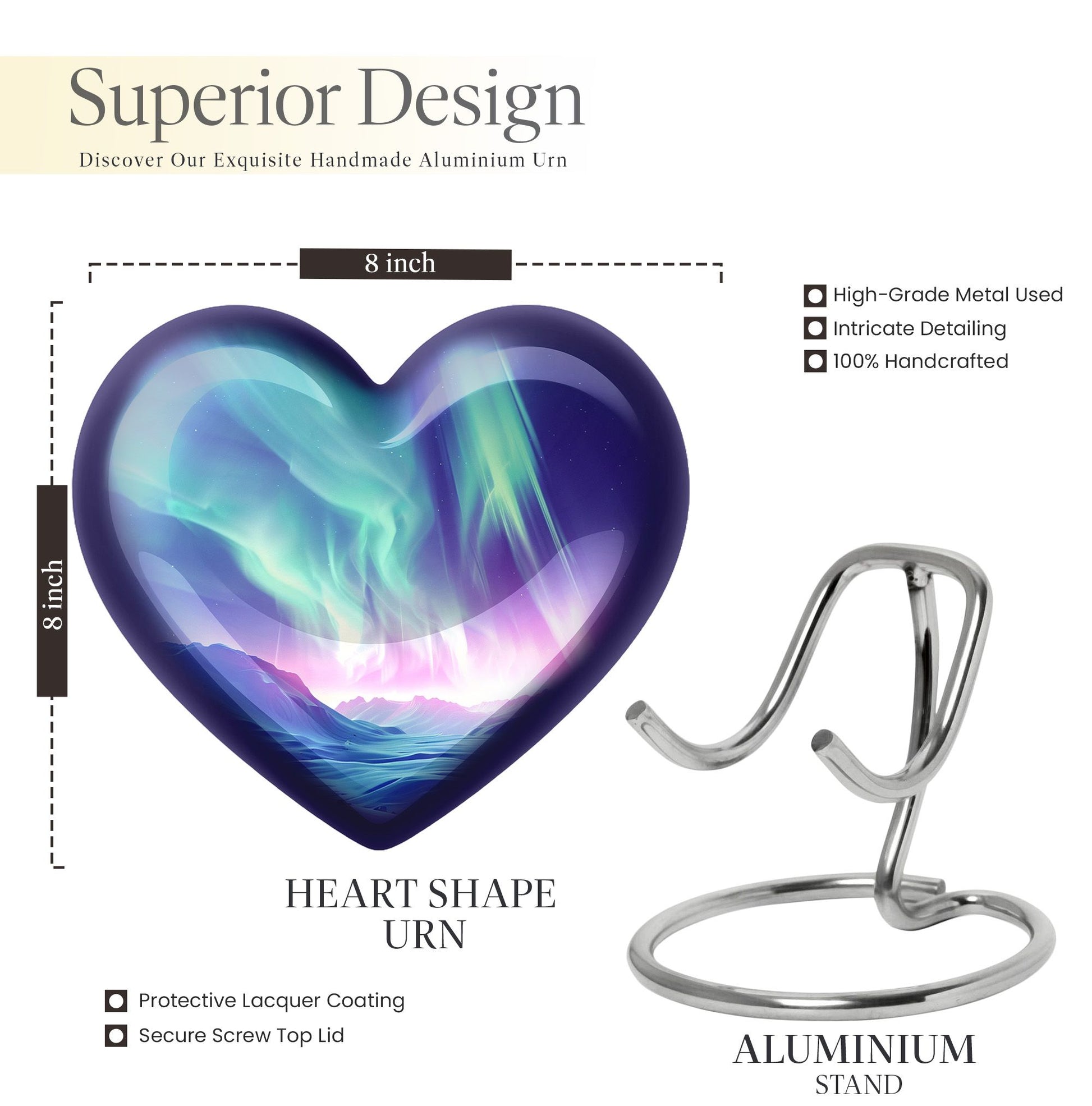 10-inch northern lights heart urn 