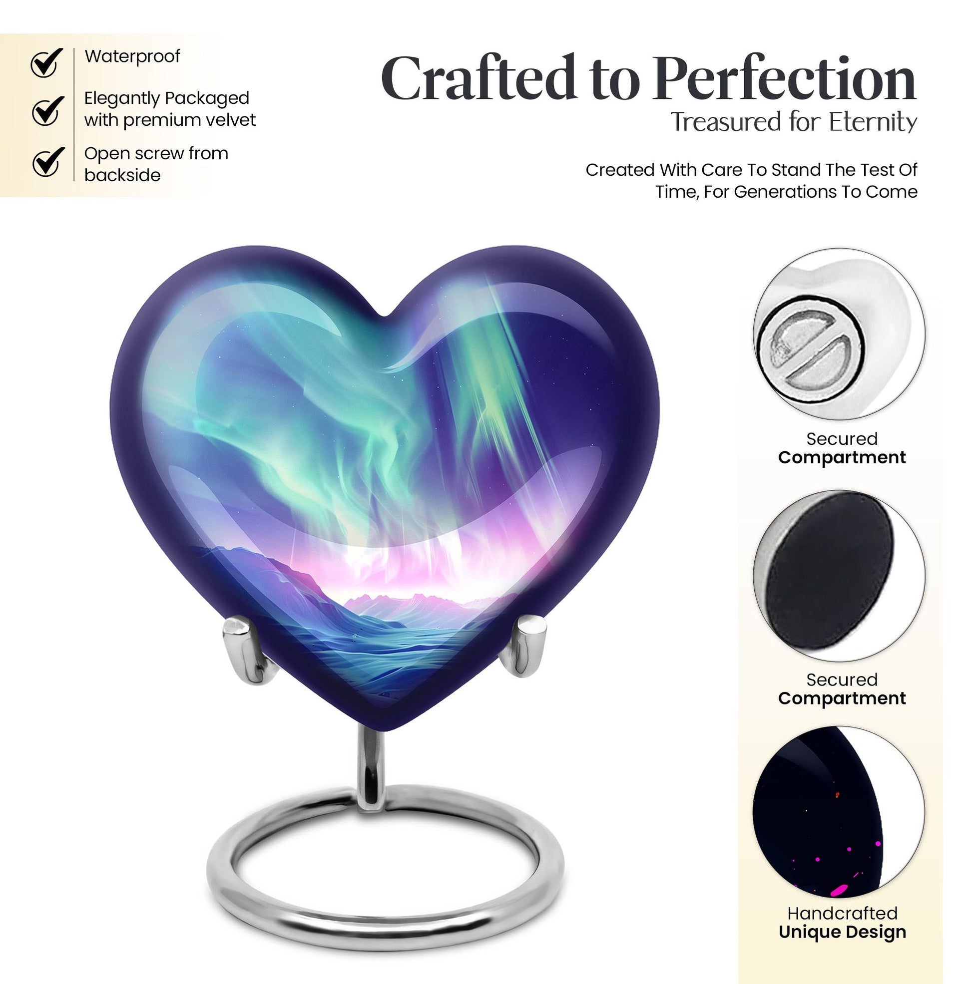 10-inch northern lights heart urn 