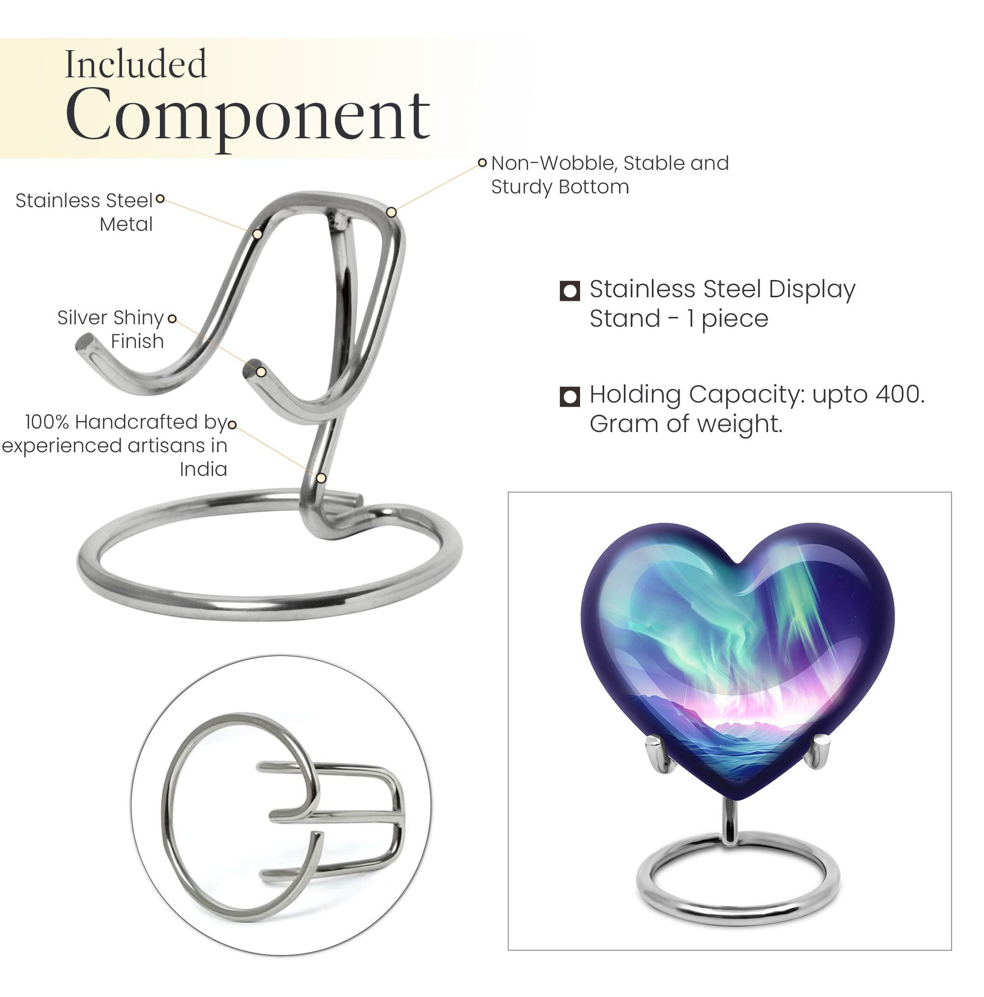 10-inch northern lights heart urn 