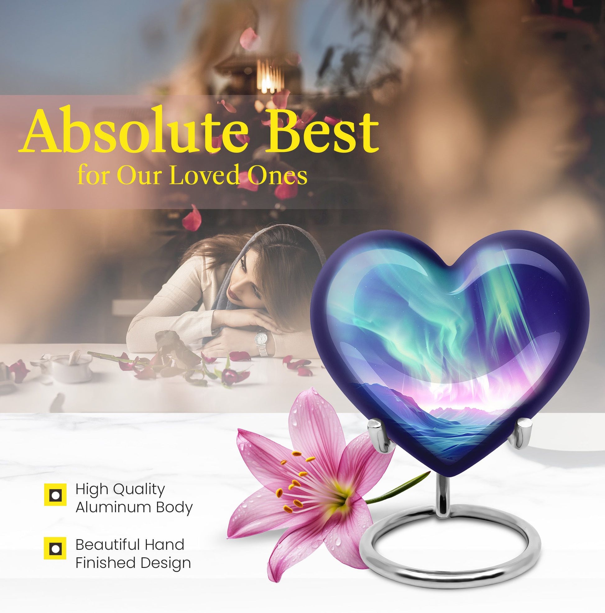 10-inch northern lights heart urn 