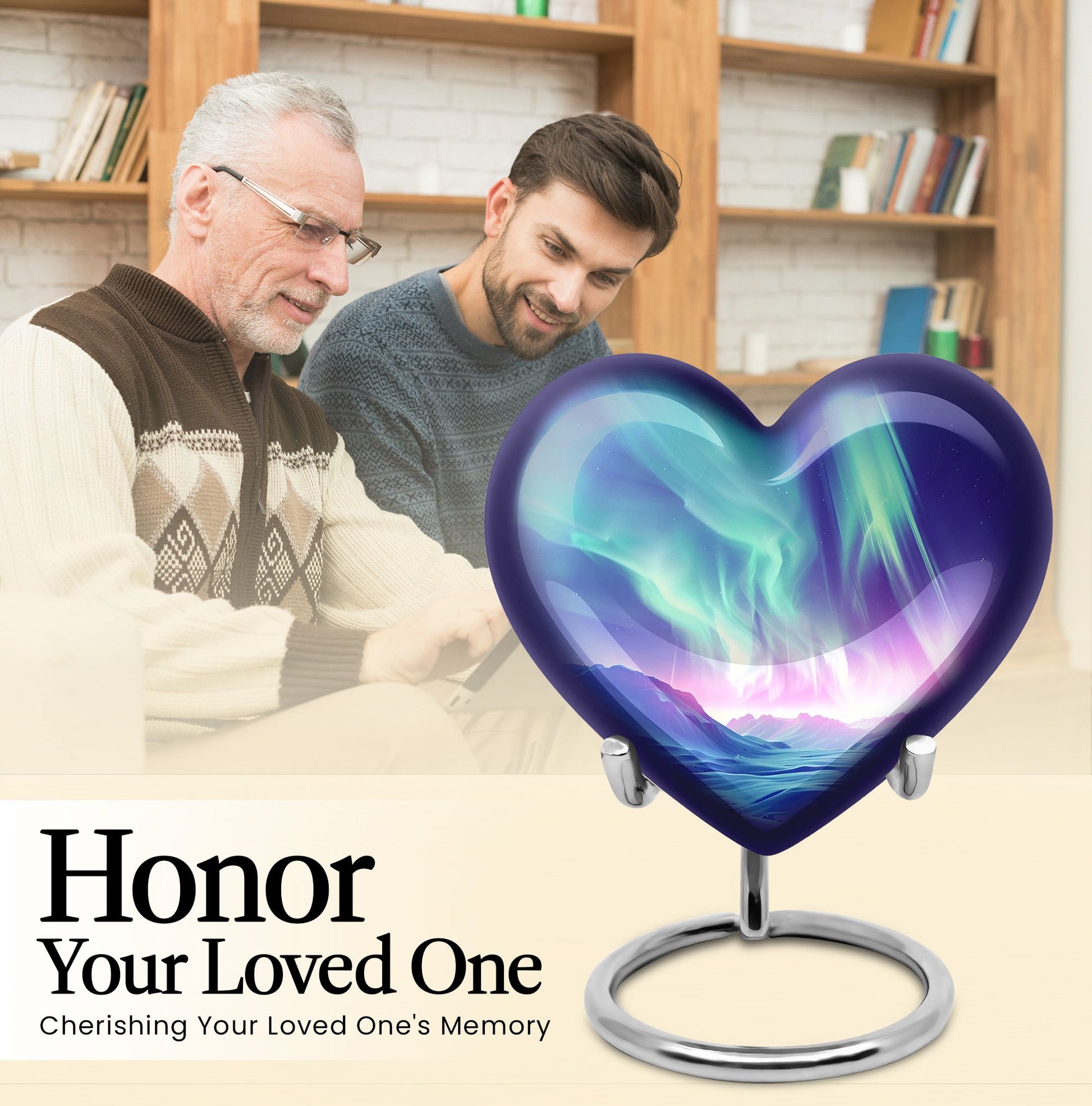 10-inch northern lights heart urn 