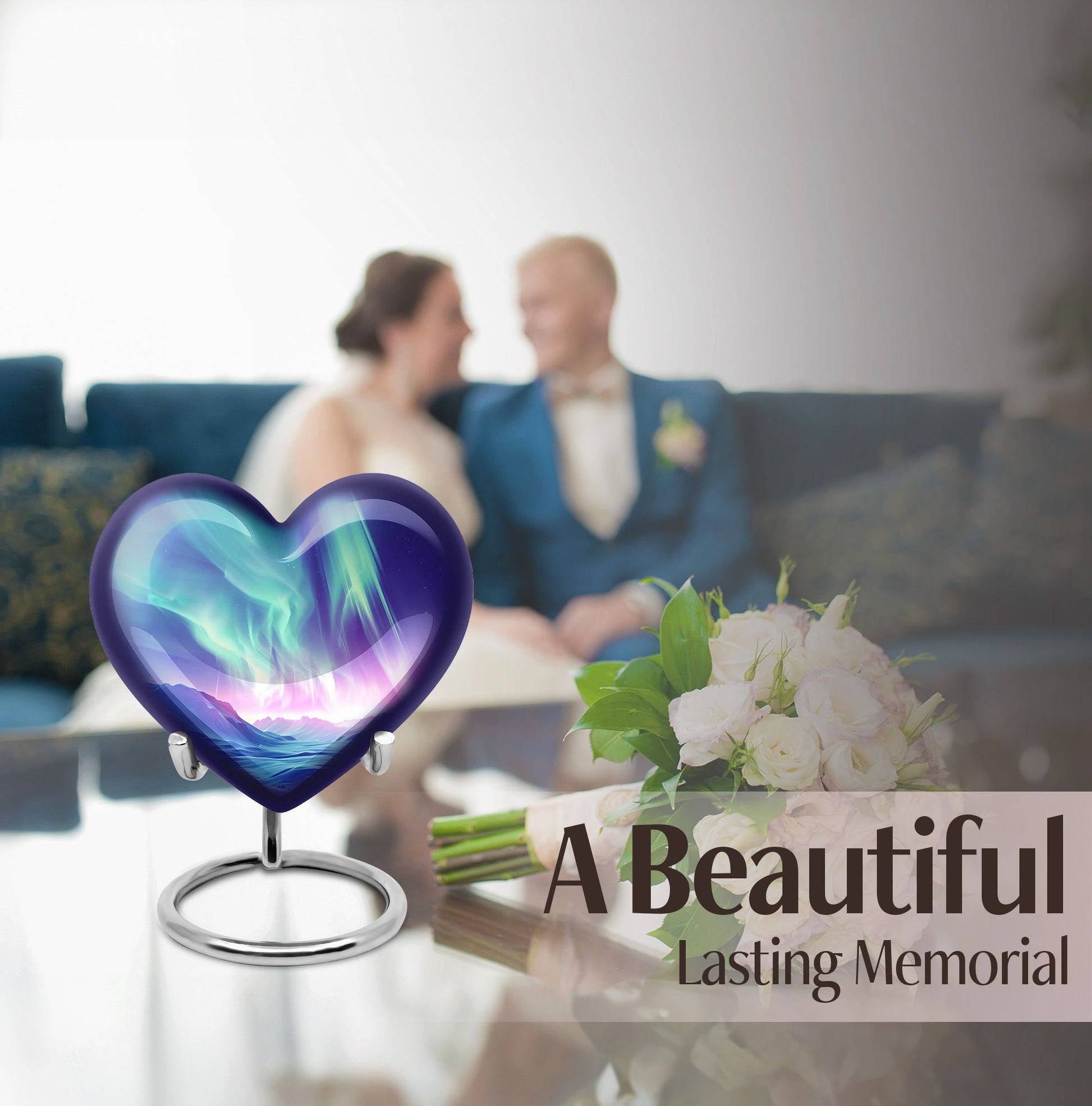 10-inch northern lights heart urn 