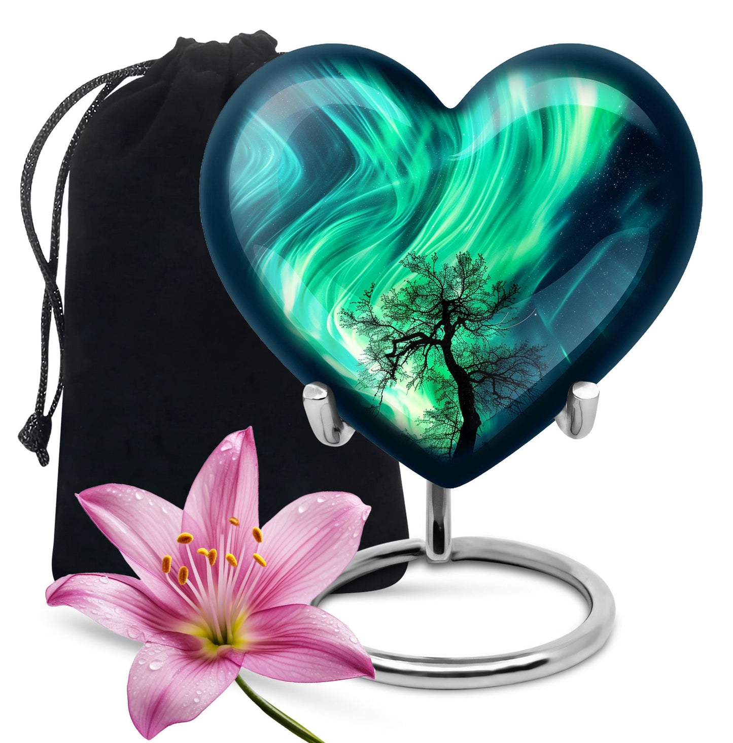 Northern lights heart urn