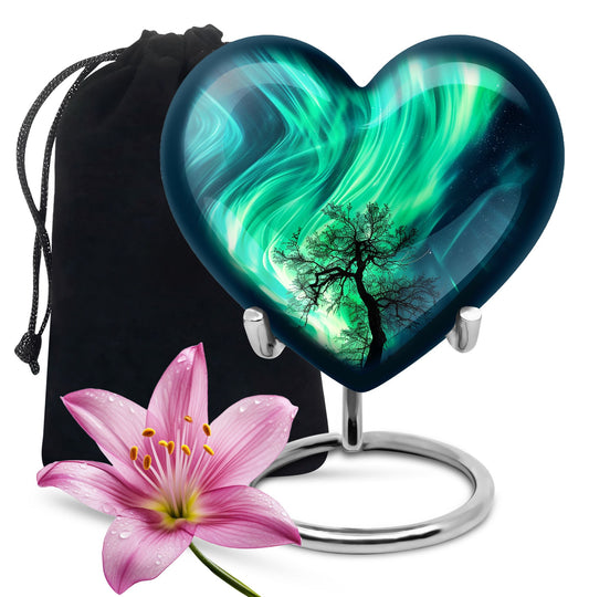 Northern lights heart urn