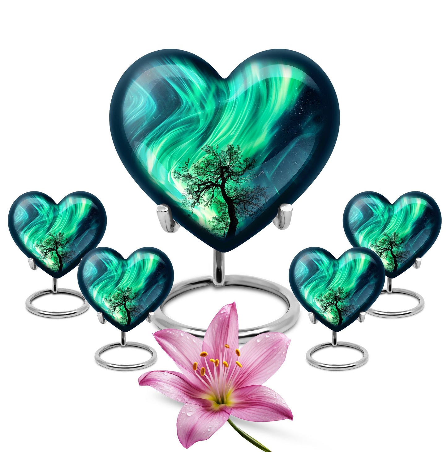 Northern lights heart urn