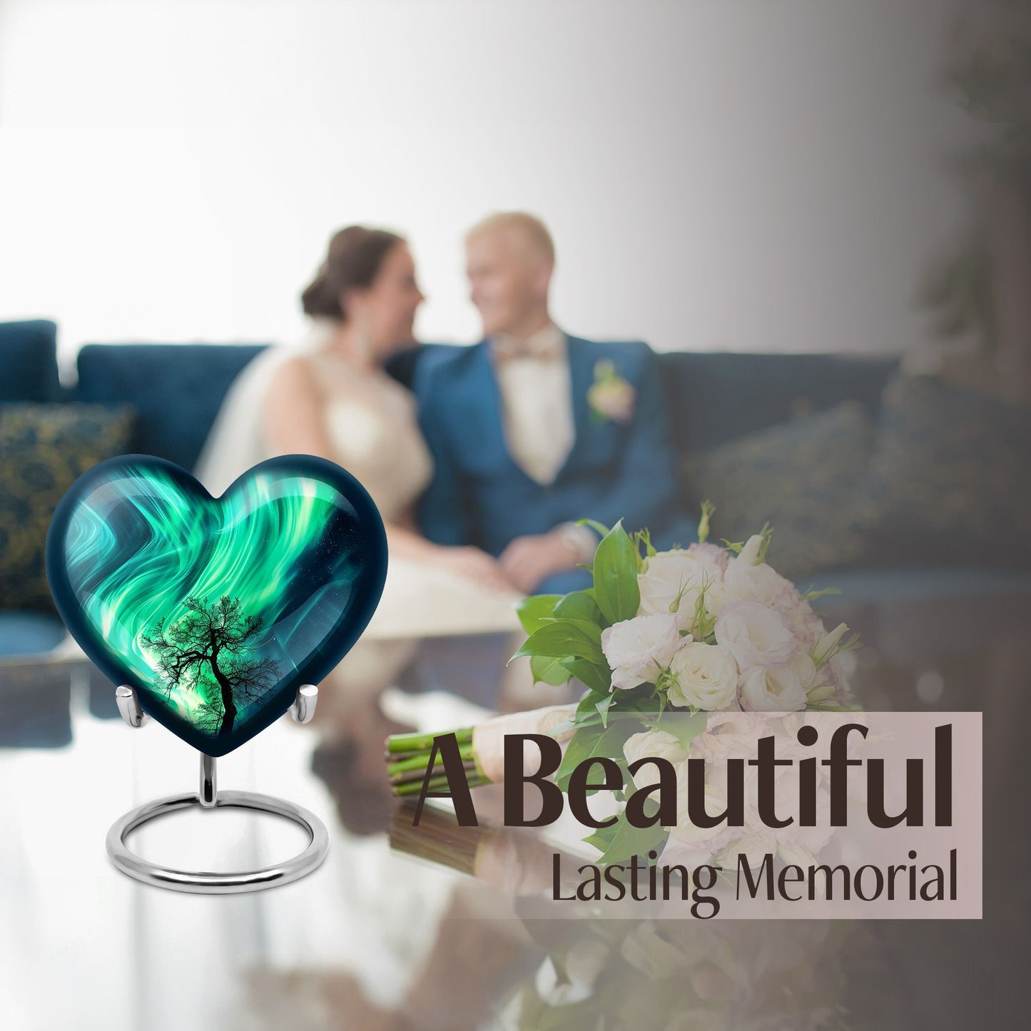 Northern lights heart urn