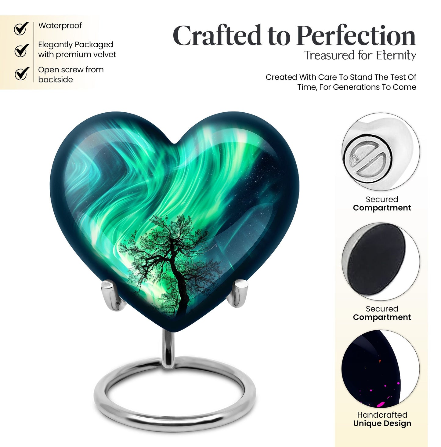 Northern lights heart urn