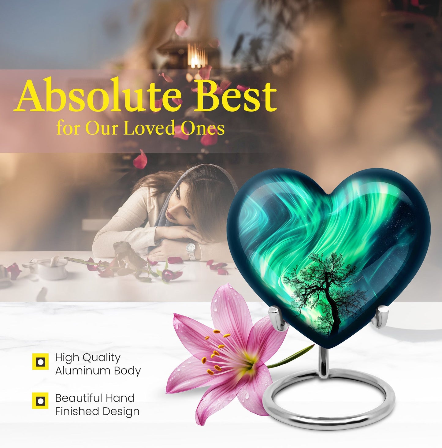 Northern lights heart urn
