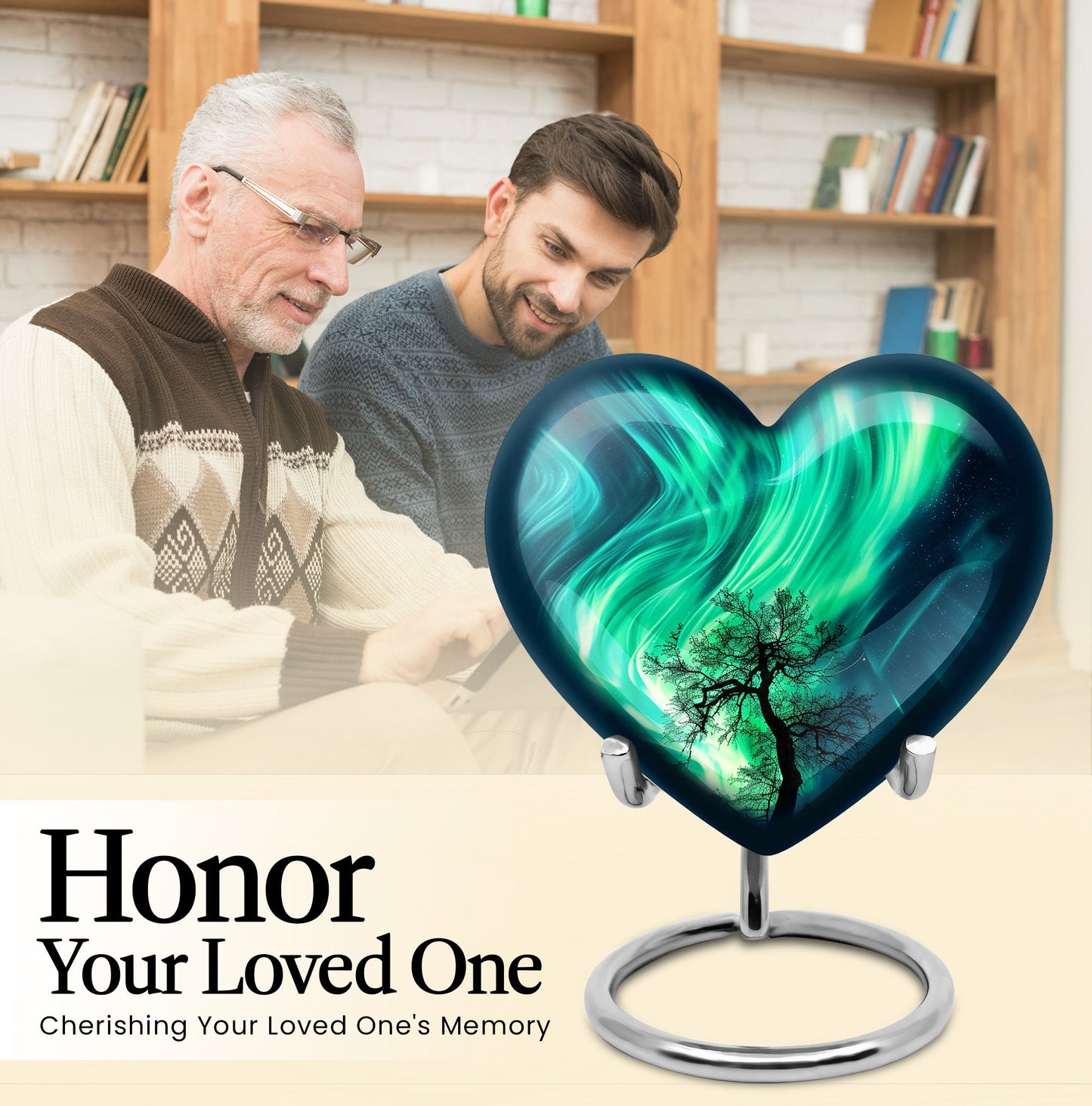 Northern lights heart urn
