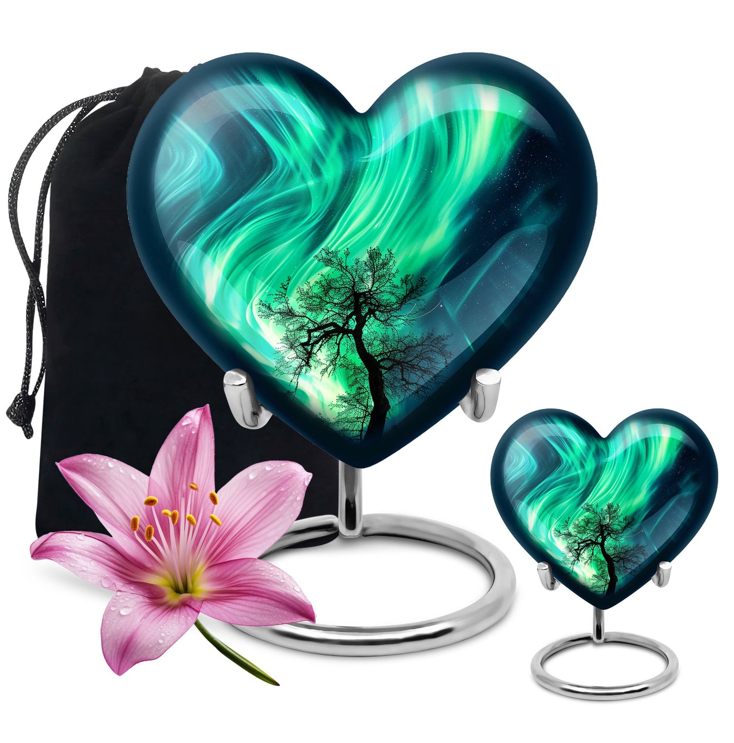 Northern lights heart urn