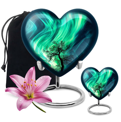Northern lights heart urn