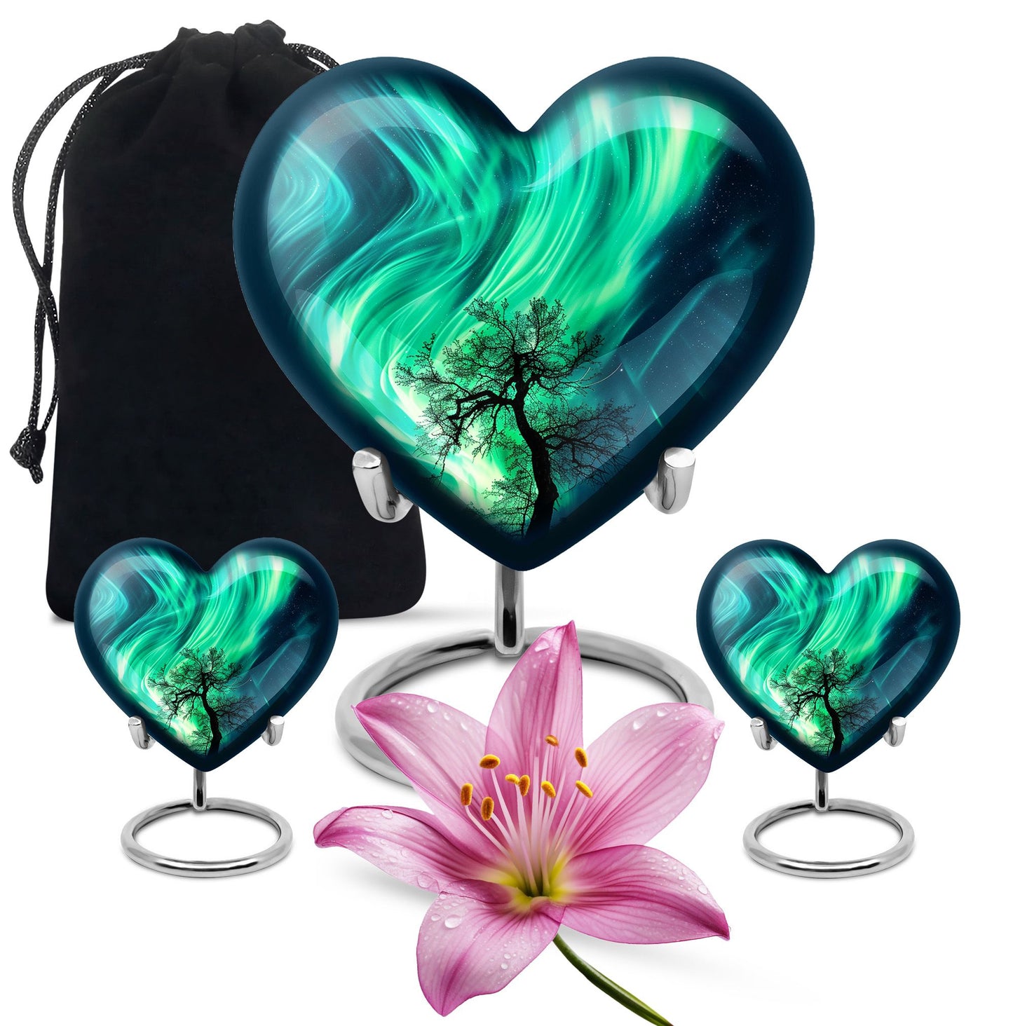 Northern lights heart urn