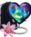 heart shaped northern lights urn for ashes