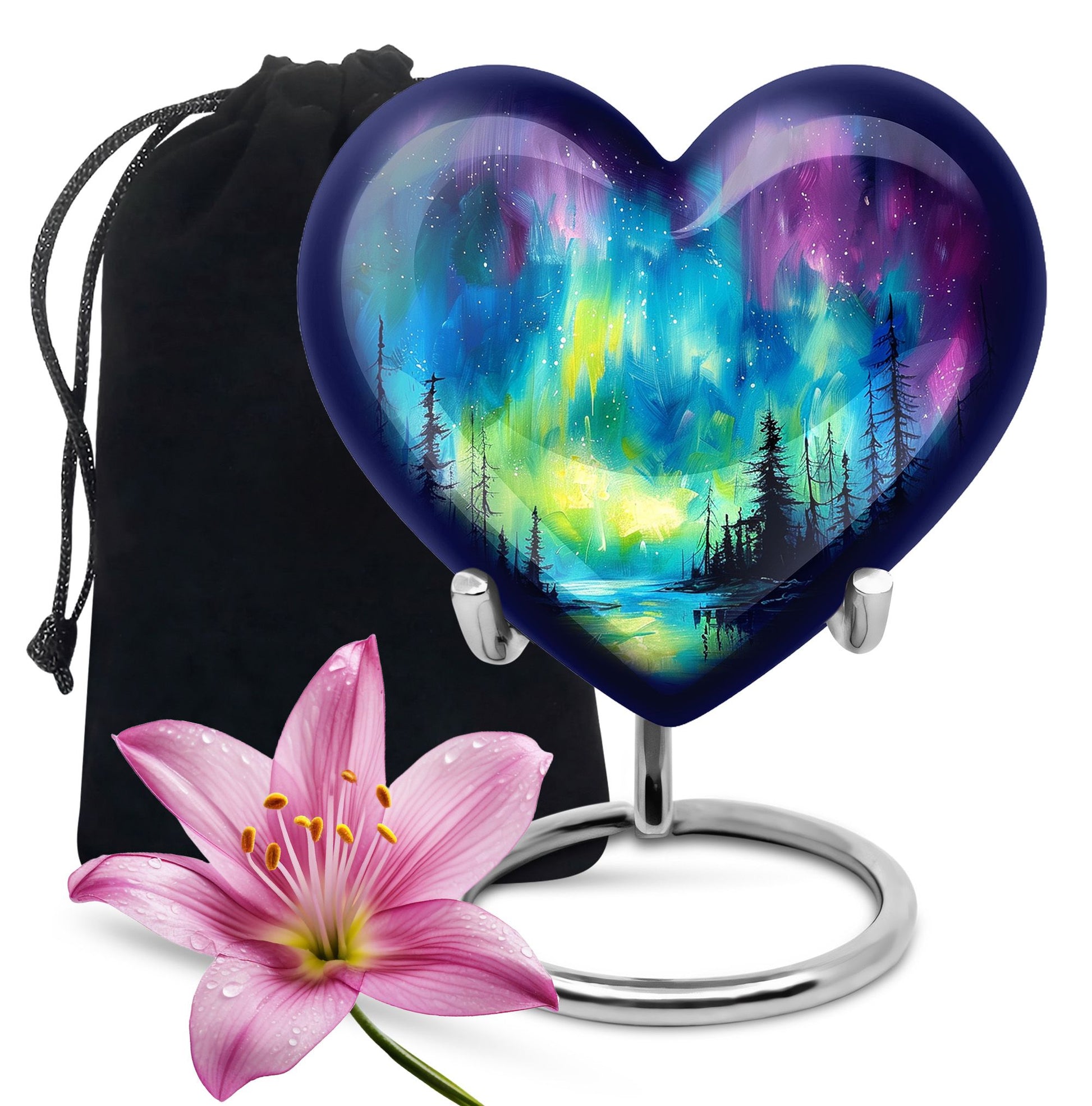 heart shaped northern lights urn for ashes