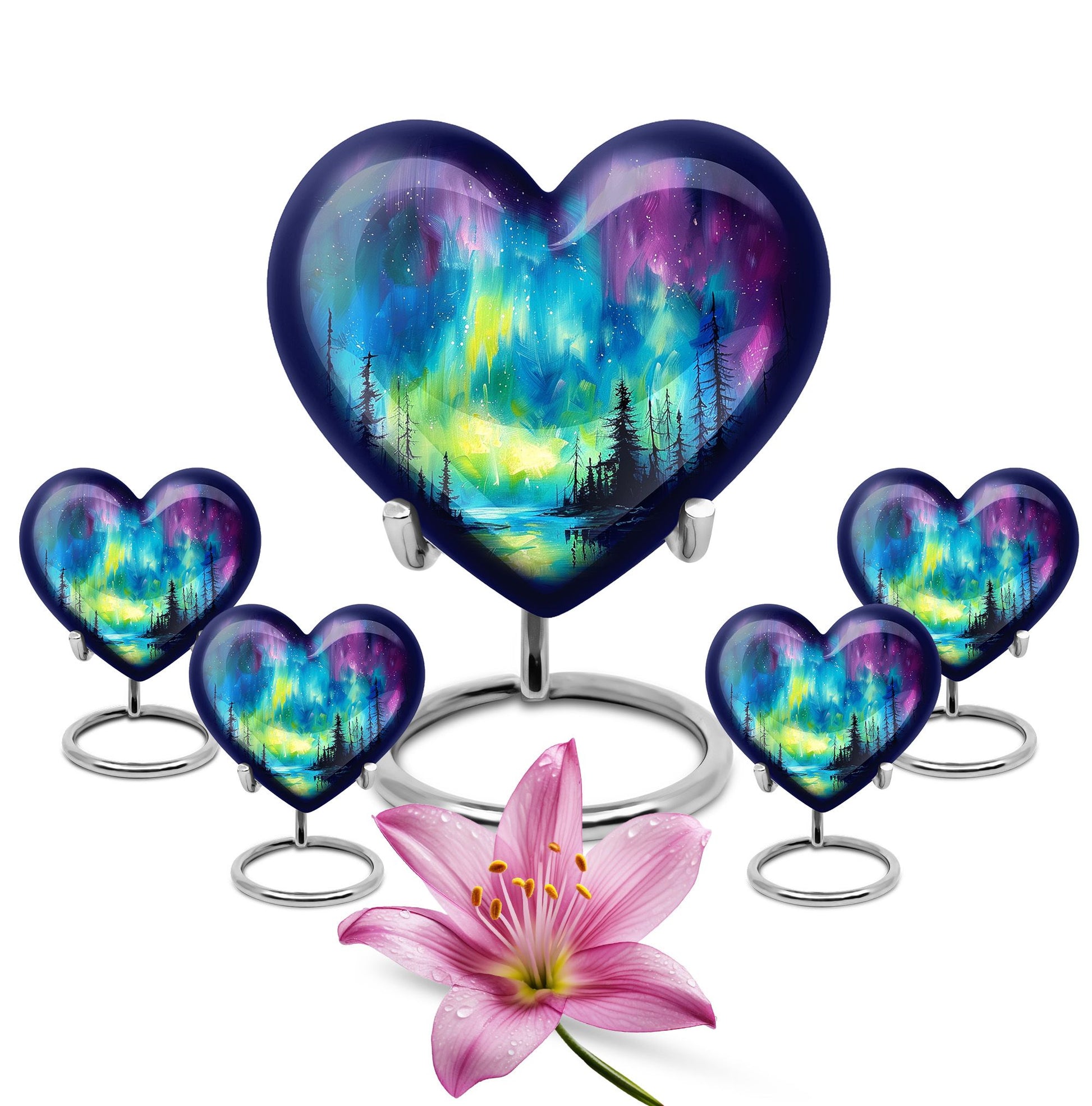 heart shaped northern lights urn for ashes