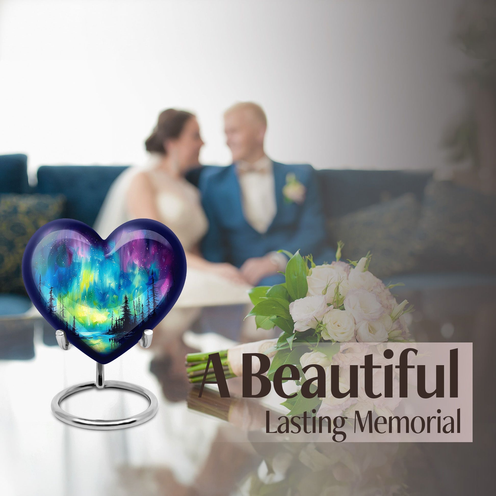 heart shaped northern lights urn for ashes