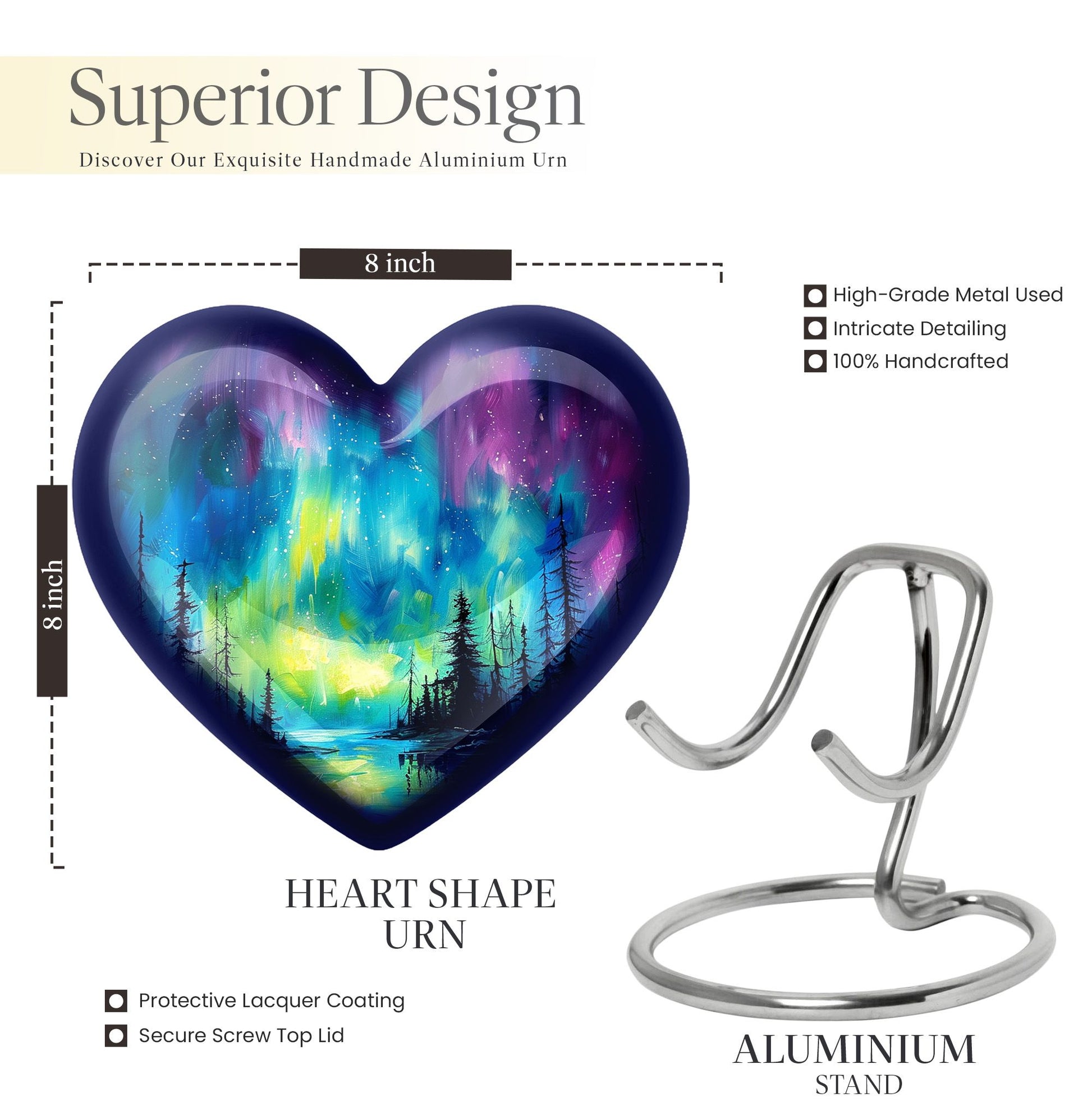 heart shaped northern lights urn for ashes