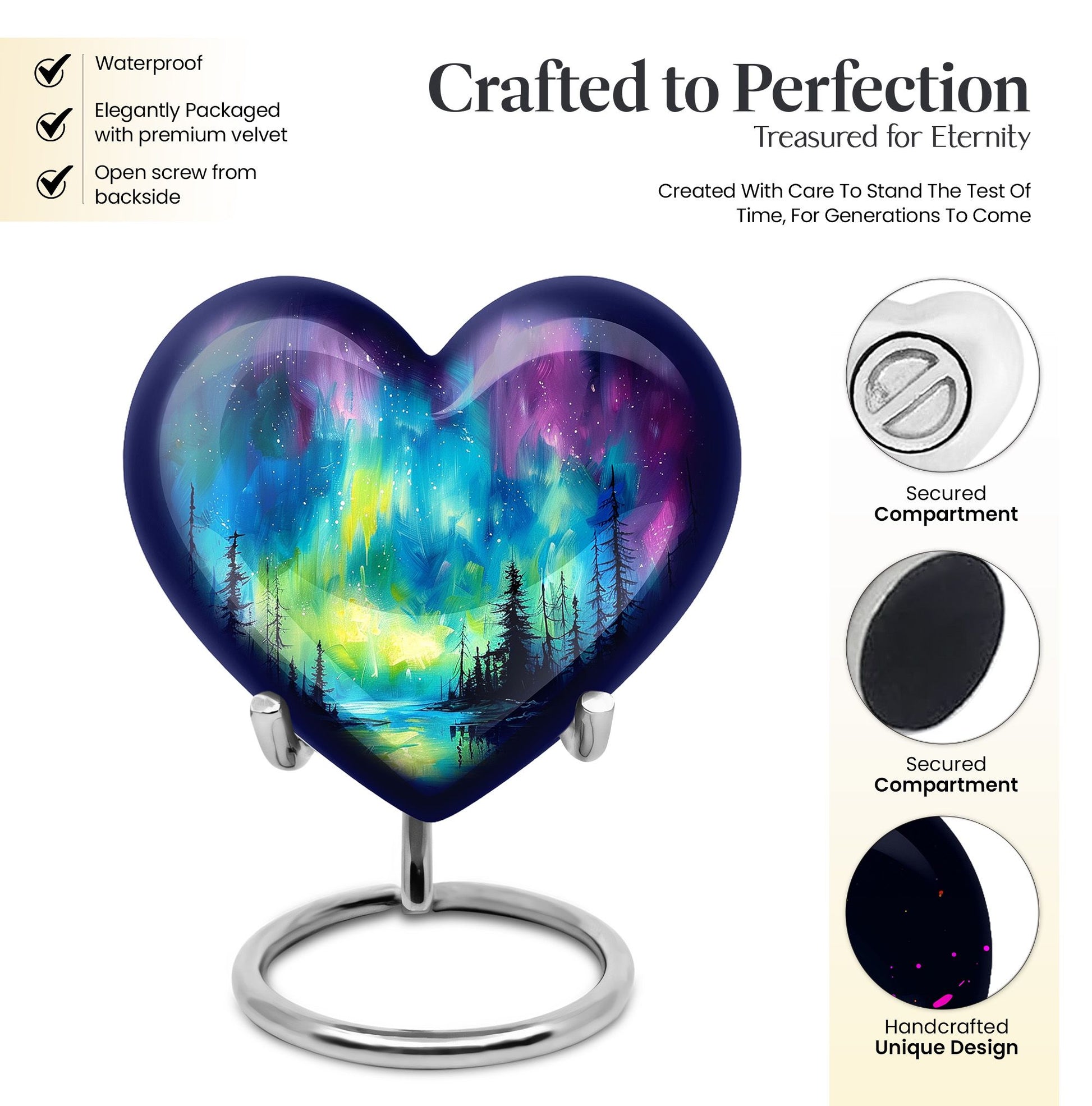heart shaped northern lights urn for ashes