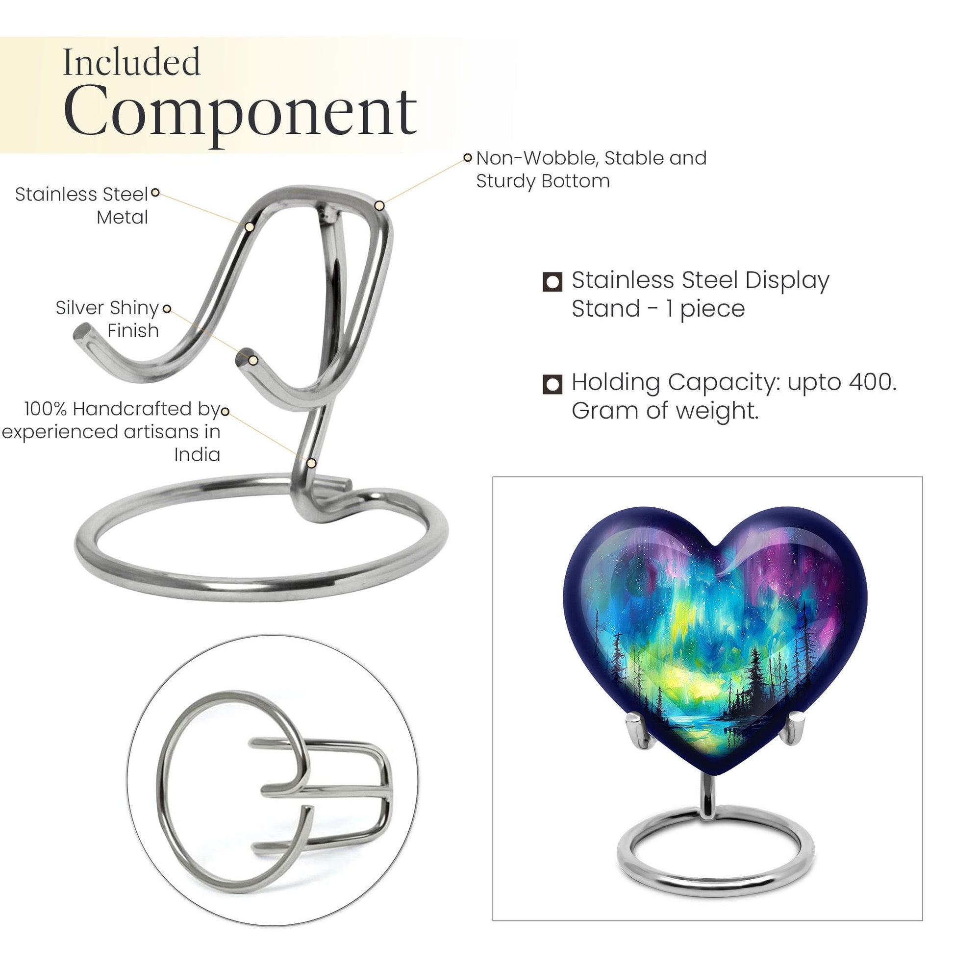 heart shaped northern lights urn for ashes