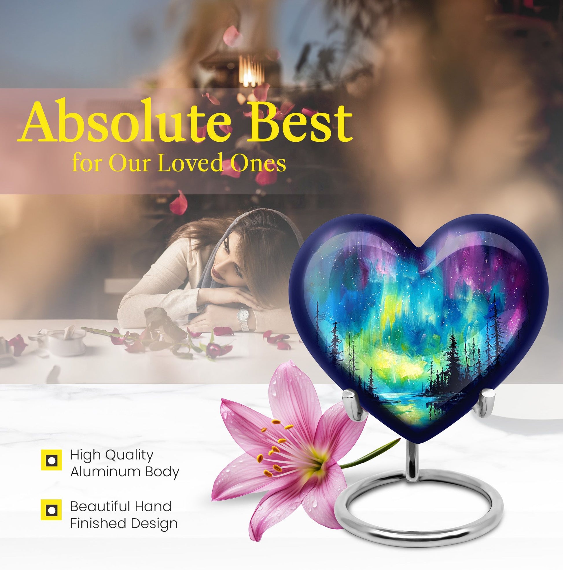 heart shaped northern lights urn for ashes