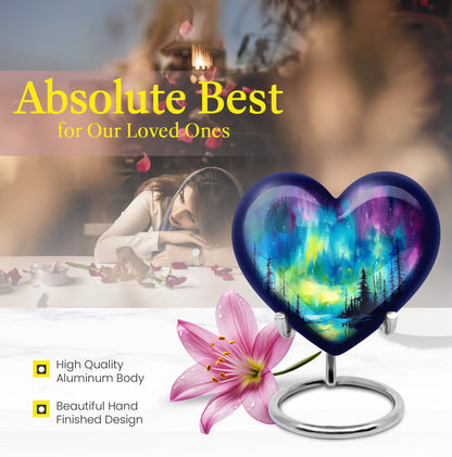 heart shaped northern lights urn for ashes