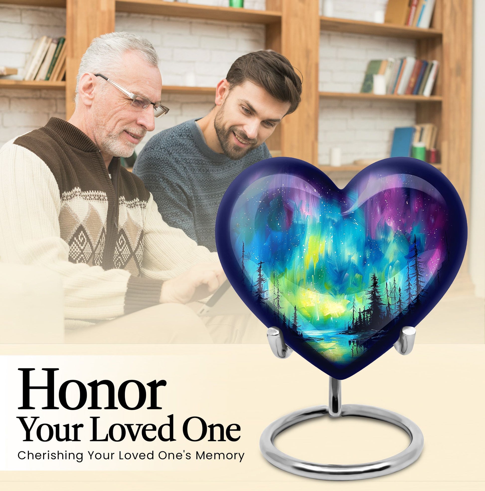 heart shaped northern lights urn for ashes