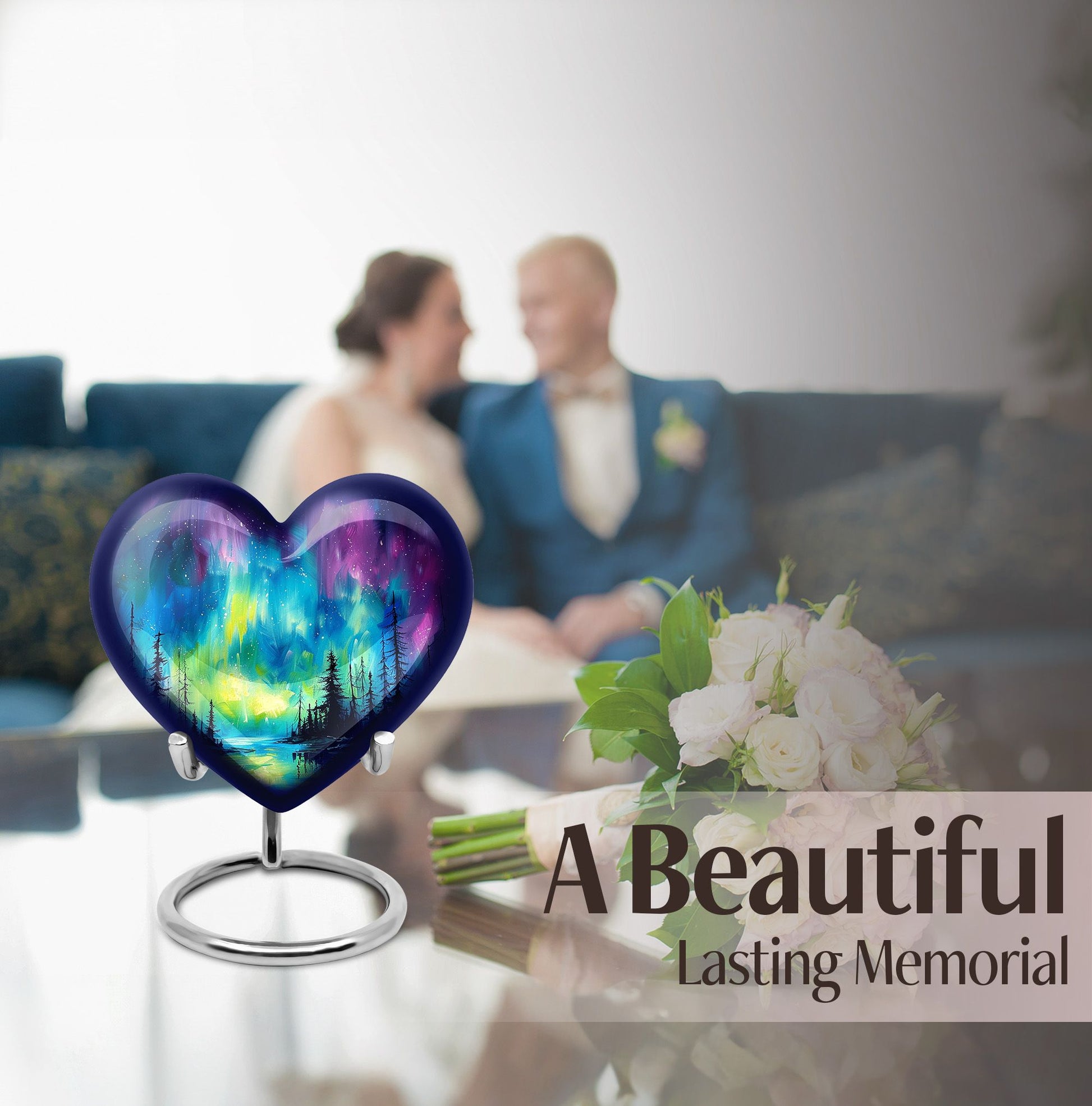 heart shaped northern lights urn for ashes