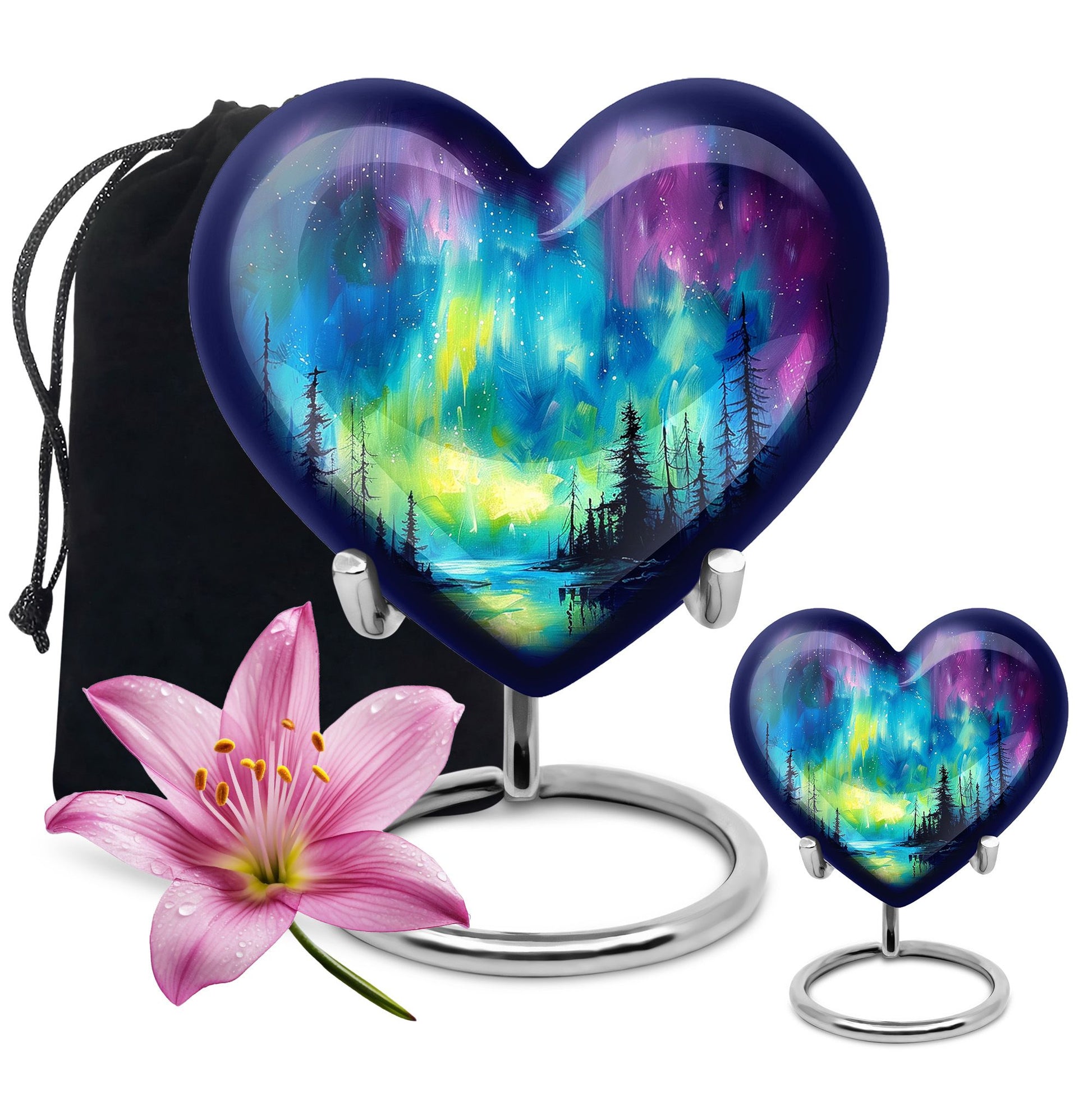 heart shaped northern lights urn for ashes