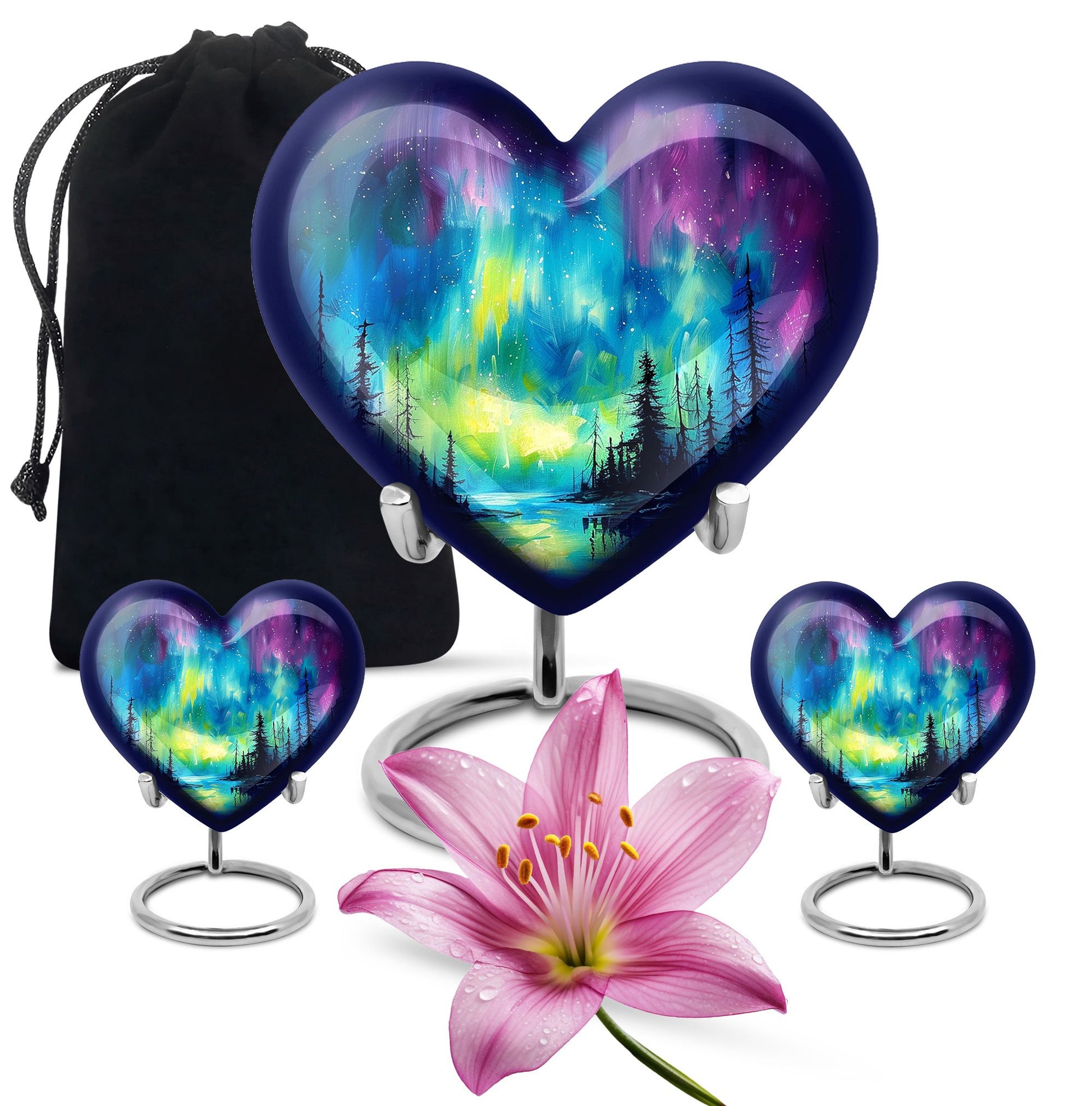heart shaped northern lights urn for ashes