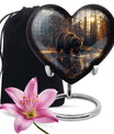 10-inch Bear Urn, heart-designed cremation urn in Purple Meadow theme, with engraving option and velvet pouch