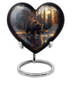10-inch Bear Urn, heart-designed cremation urn in Purple Meadow theme, with engraving option and velvet pouch