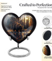 10-inch Bear Urn, heart-designed cremation urn in Purple Meadow theme, with engraving option and velvet pouch