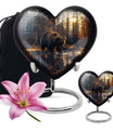 10-inch Bear Urn, heart-designed cremation urn in Purple Meadow theme, with engraving option and velvet pouch