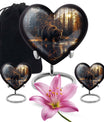 10-inch Bear Urn, heart-designed cremation urn in Purple Meadow theme, with engraving option and velvet pouch