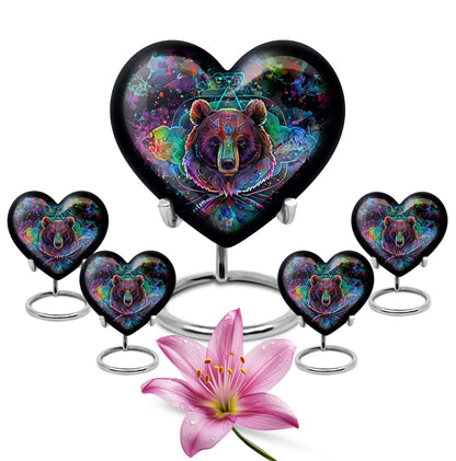 bear urn in purple meadow theme.