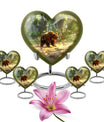 Heart-shaped Bear Urn in Purple Meadow theme, aluminium memorial urn for burial