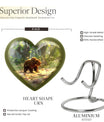 Heart-shaped Bear Urn in Purple Meadow theme, aluminium memorial urn for burial