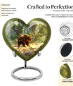 Heart-shaped Bear Urn in Purple Meadow theme, aluminium memorial urn for burial