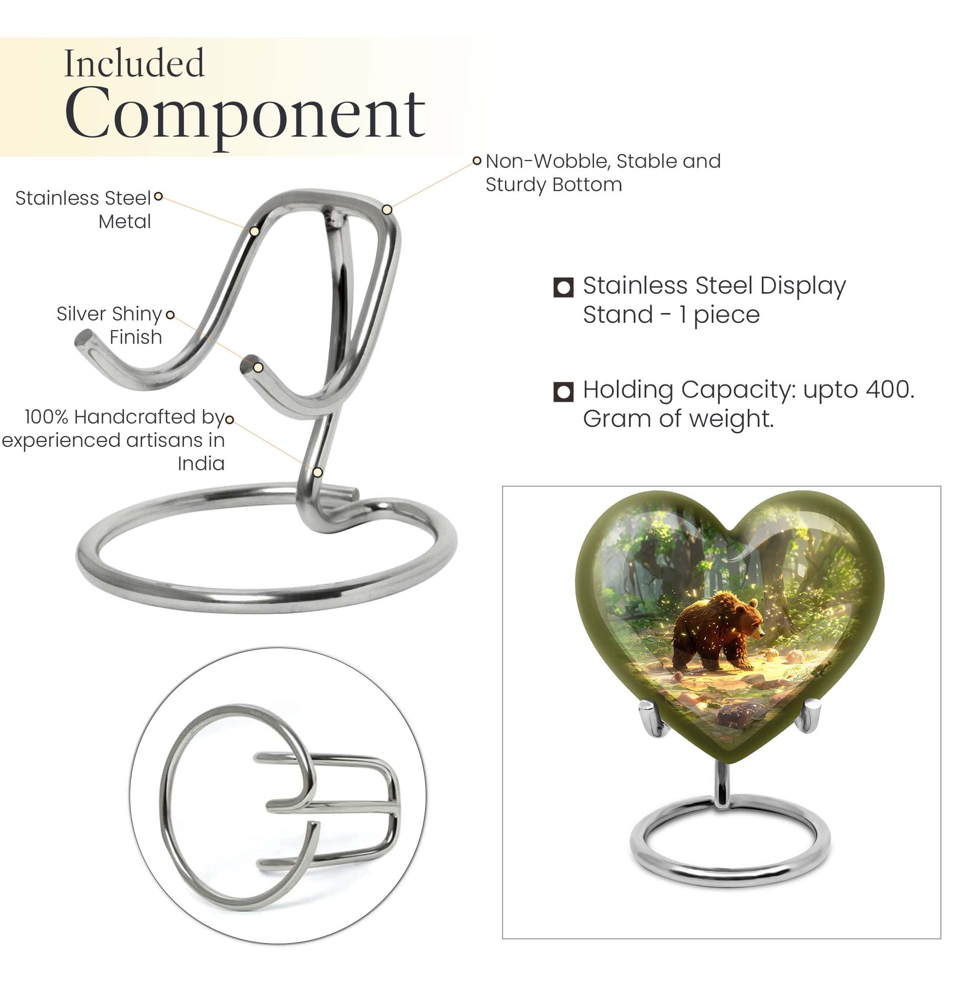 Heart-shaped Bear Urn in Purple Meadow theme, aluminium memorial urn for burial