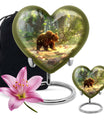 Heart-shaped Bear Urn in Purple Meadow theme, aluminium memorial urn for burial