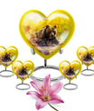 Heart-shaped Bear Urn for dad, 10-inch purple meadow-themed aluminium cremation and burial urn