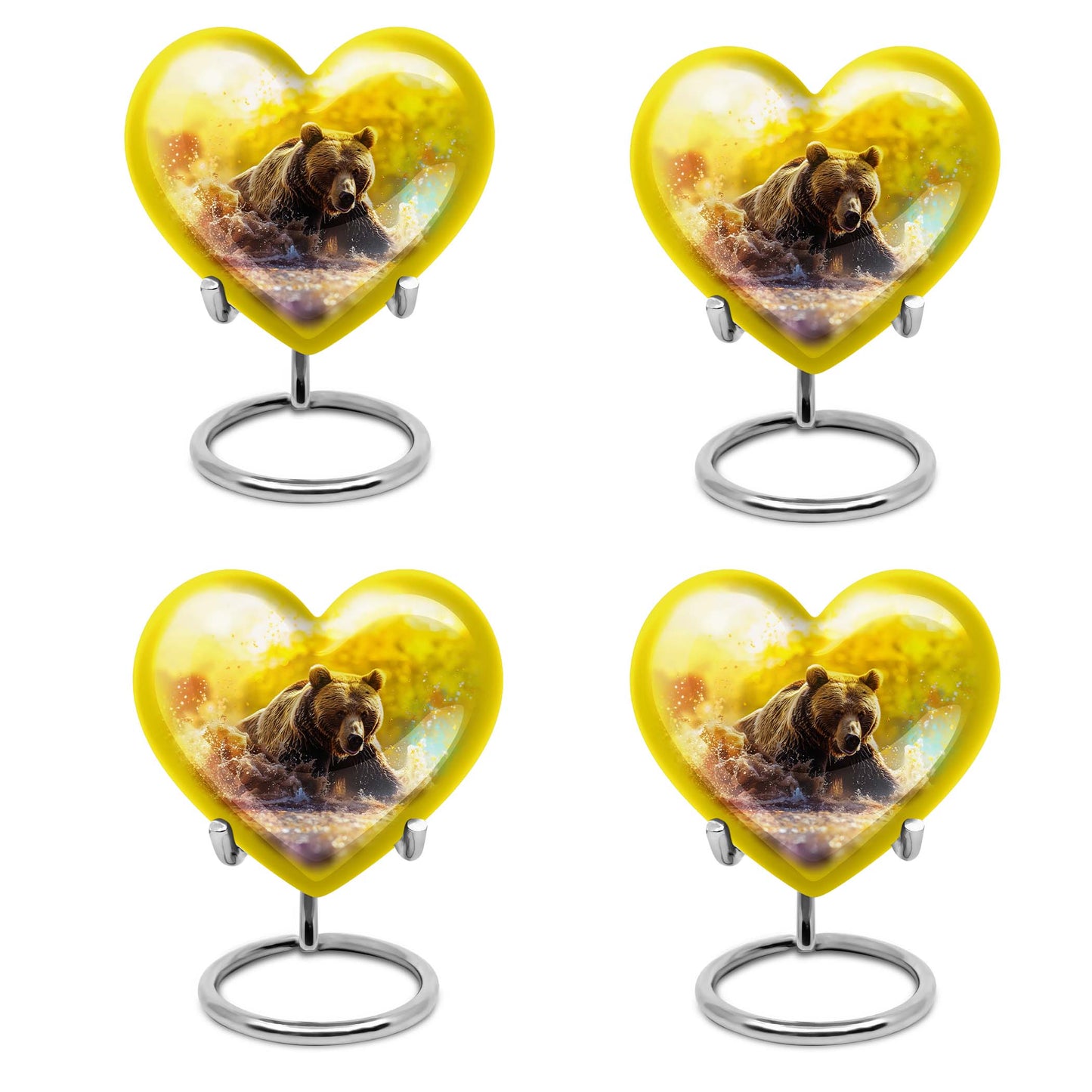 Heart-shaped Bear Urn for dad, 10-inch purple meadow-themed aluminium cremation and burial urn