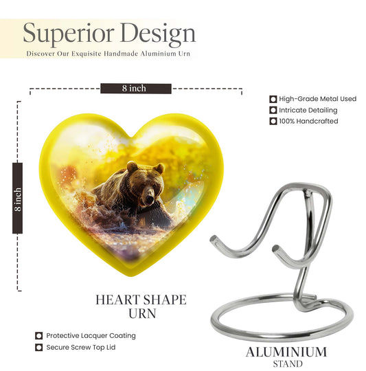 Heart-shaped Bear Urn for dad, 10-inch purple meadow-themed aluminium cremation and burial urn