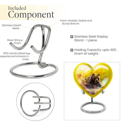 Heart-shaped Bear Urn for dad, 10-inch purple meadow-themed aluminium cremation and burial urn