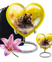 Heart-shaped Bear Urn for dad, 10-inch purple meadow-themed aluminium cremation and burial urn