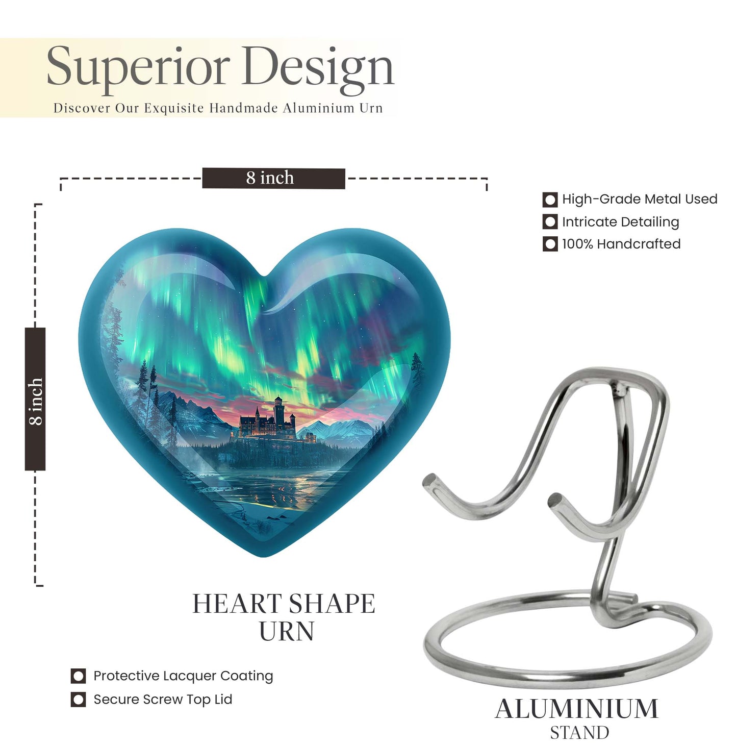 northern lights heart urn